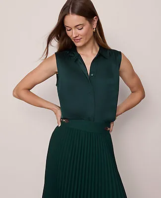 Ann Taylor Shirred Yoke Sleeveless Shirt sold by Ann Taylor