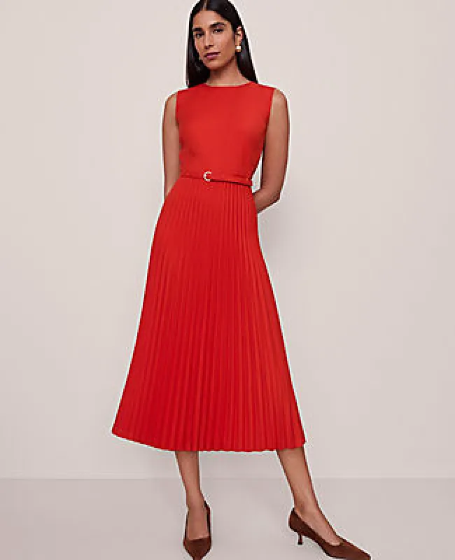 Ann Taylor Petite Belted Pleated Midi Dress sold by Ann Taylor