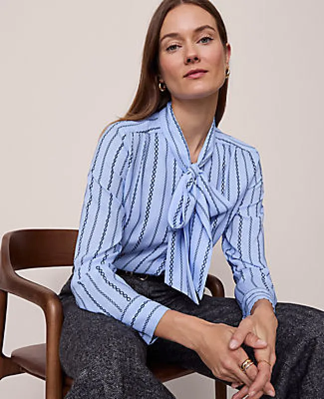 Ann Taylor Petite Chain Link Print Satin Bow Blouse sold by Ann Taylor