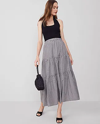 Ann Taylor Gingham Taffeta Tiered Skirt sold by Ann Taylor