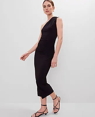 Ann Taylor Petite One-Shoulder Shirred Midi Dress sold by Ann Taylor product image thumbnail 4