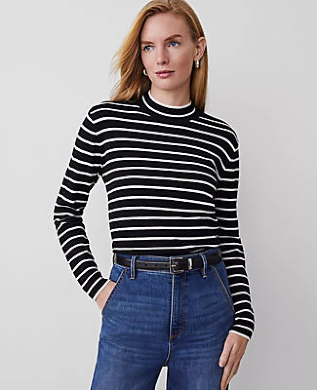 Ann Taylor Essential Stripe Mock-Neck Sweater sold by Ann Taylor