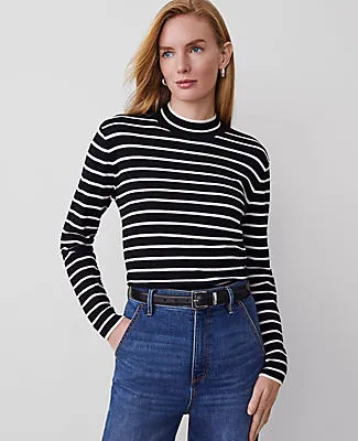 Ann Taylor Essential Stripe Mock-Neck Sweater sold by Ann Taylor