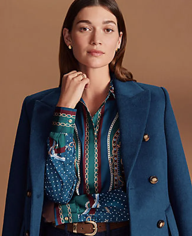 Ann Taylor Petite Chain Link Print Satin Essential Shirt sold by Ann Taylor