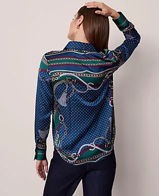 Ann Taylor Petite Chain Link Print Satin Essential Shirt sold by Ann Taylor product image thumbnail 3
