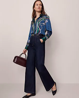 Ann Taylor Petite Chain Link Print Satin Essential Shirt sold by Ann Taylor product image thumbnail 4