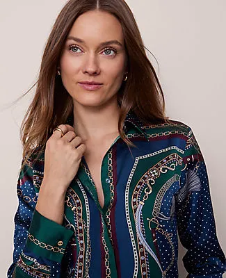 Ann Taylor Petite Chain Link Print Satin Essential Shirt sold by Ann Taylor product image thumbnail 5