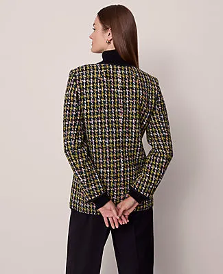 Ann Taylor The Petite Long Crew Neck Jacket in Houndstooth Tweed sold by Ann Taylor product image thumbnail 3
