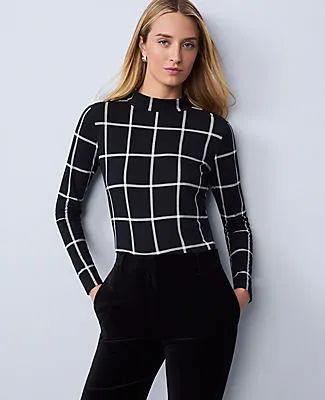 Ann Taylor Windowpane Mock Neck Top sold by Ann Taylor