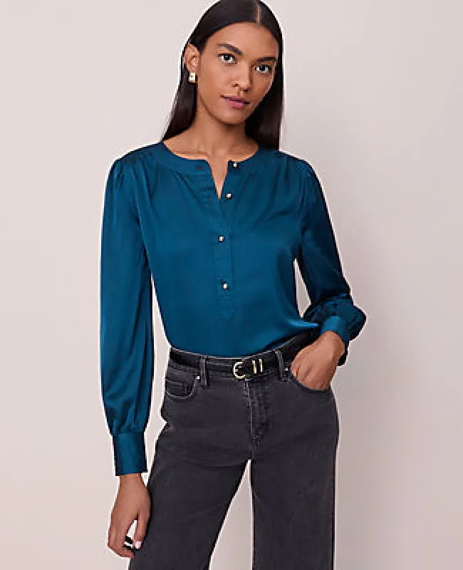 Ann Taylor Petite Satin Button Popover Top sold by Ann Taylor