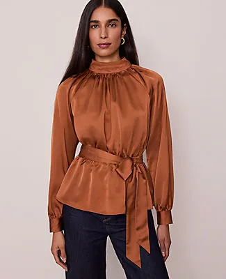 Ann Taylor Petite Satin Tie Waist Blouse sold by Ann Taylor