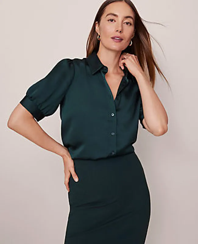 Ann Taylor Satin Button Down Blouse sold by Ann Taylor