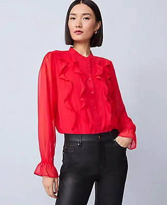 Ann Taylor Ruffle Button Down Shirt sold by Ann Taylor