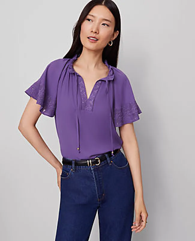 Ann Taylor Tie Neck Ruffle Popover Top sold by Ann Taylor