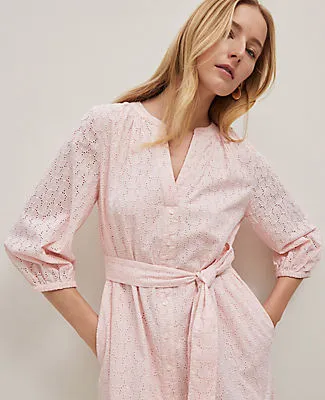 Ann Taylor Eyelet Belted Split Neck Dress sold by Ann Taylor product image thumbnail 3