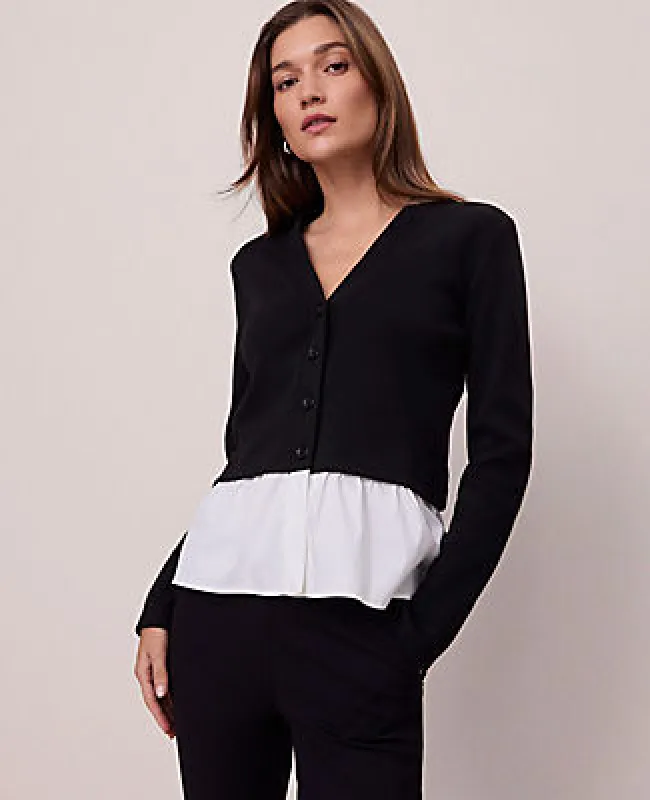 Ann Taylor Weekend Collection Mixed Media Peplum Cardigan sold by Ann Taylor