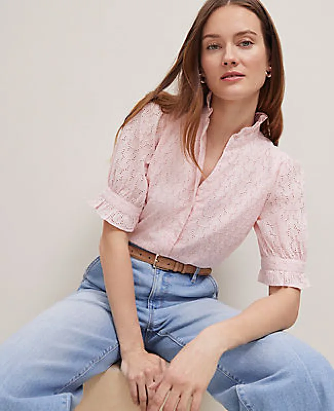 Ann Taylor Eyelet Ruffle Collar Shirt sold by Ann Taylor