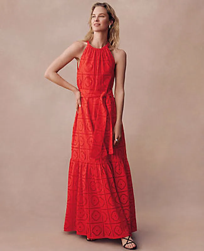 Ann Taylor Eyelet Halter Flare Maxi Dress sold by Ann Taylor