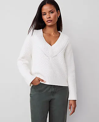 Ann Taylor Petite Geo Stitch V-Neck Sweater sold by Ann Taylor product image thumbnail 2