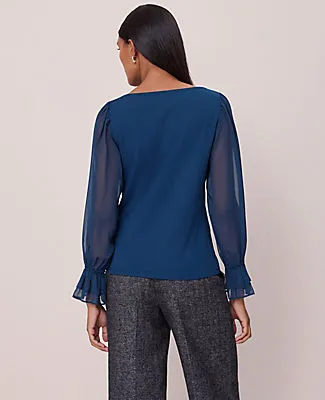 Ann Taylor Petite Mixed Media Pleated Sleeve Top sold by Ann Taylor product image thumbnail 2