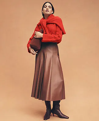 Ann Taylor Petite Faux Leather Pleated Midi Skirt sold by Ann Taylor