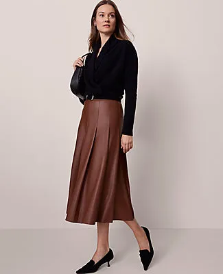 Ann Taylor Petite Faux Leather Pleated Midi Skirt sold by Ann Taylor product image thumbnail 2