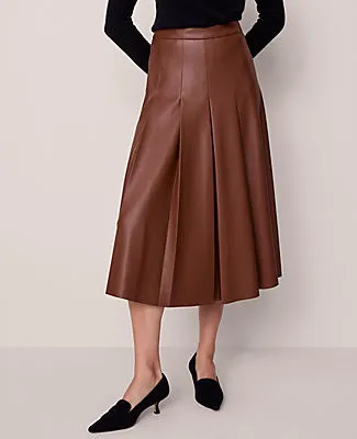 Ann Taylor Petite Faux Leather Pleated Midi Skirt sold by Ann Taylor product image thumbnail 3