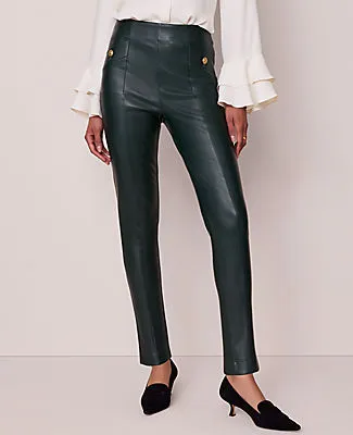 Ann Taylor The Petite Seamed Button Legging in Faux Leather sold by Ann Taylor product image thumbnail 2