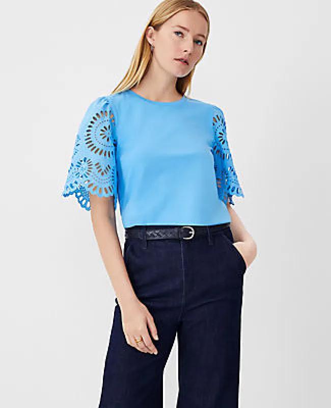 Ann Taylor Petite Eyelet Sleeve Pima Cotton Tee sold by Ann Taylor