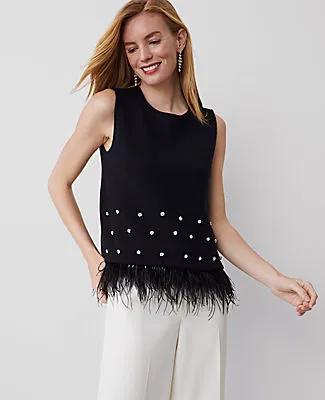Ann Taylor Petite Feather Embellished Shell Top sold by Ann Taylor