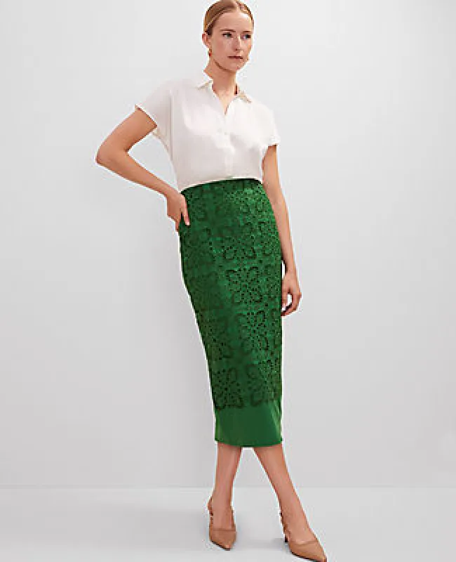 Ann Taylor Petite Eyelet Column Midi Skirt sold by Ann Taylor