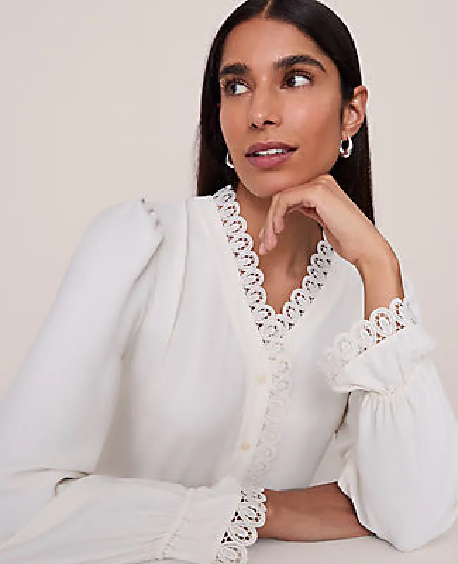 Ann Taylor Lace Ruffle Trim Blouse sold by Ann Taylor