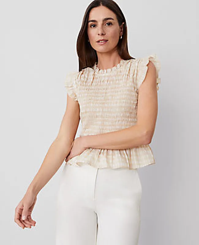 Ann Taylor Plaid Smocked Ruffle Tank Top sold by Ann Taylor