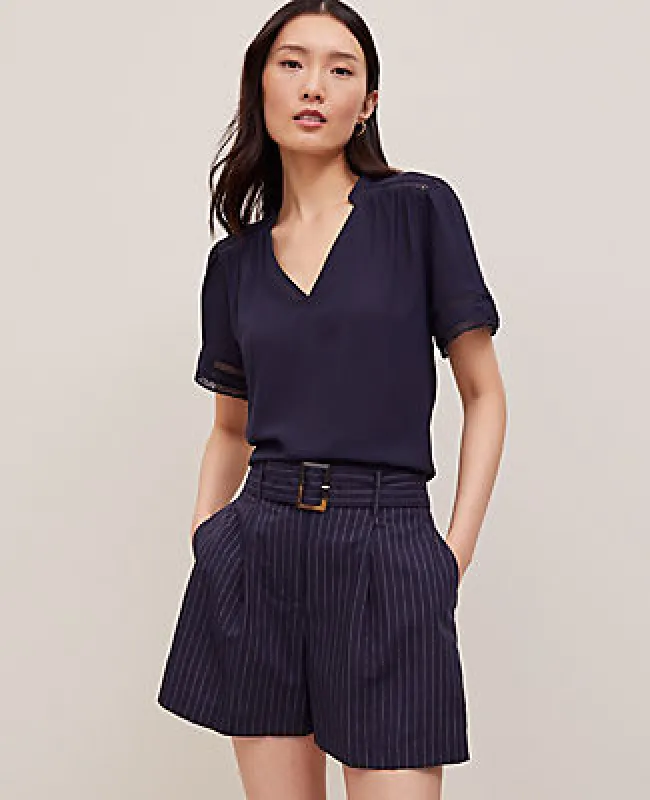 Ann Taylor Petite Lace Trim Mixed Media Top sold by Ann Taylor