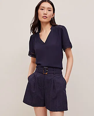 Ann Taylor Petite Lace Trim Mixed Media Top sold by Ann Taylor