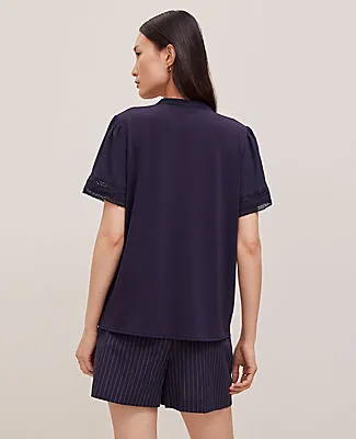 Ann Taylor Petite Lace Trim Mixed Media Top sold by Ann Taylor product image thumbnail 2