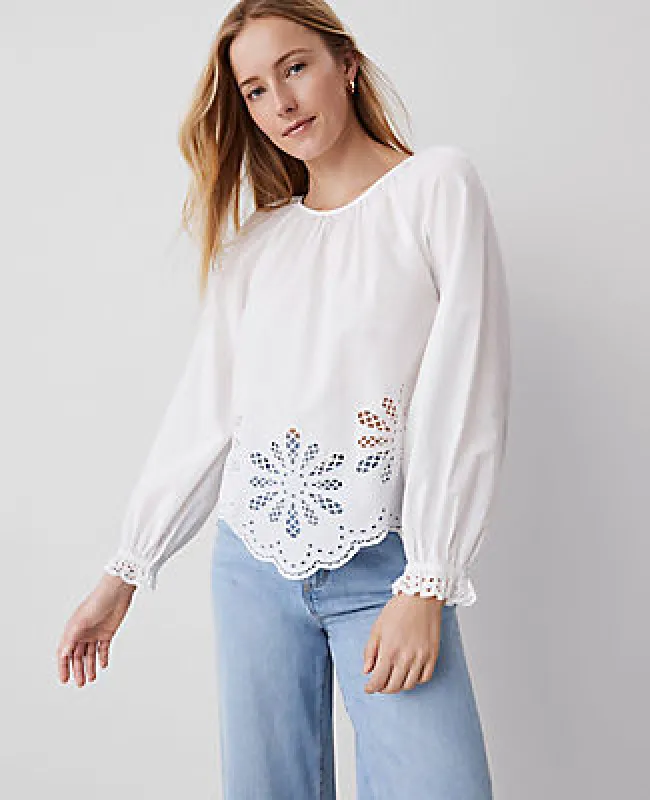 Ann Taylor Weekend Collection Embroidered Popover Top sold by Ann Taylor