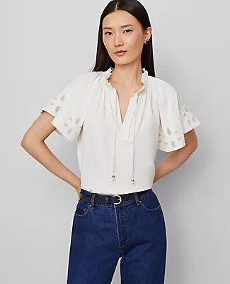 Ann Taylor Tie Neck Ruffle Popover Top sold by Ann Taylor product image thumbnail 3