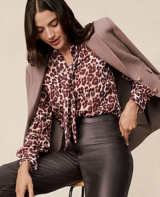 Ann Taylor Petite Animal Print Tie V-Neck Popover Top sold by Ann Taylor