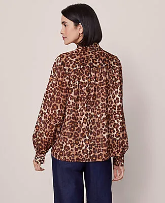 Ann Taylor Petite Animal Print Tie V-Neck Popover Top sold by Ann Taylor product image thumbnail 3