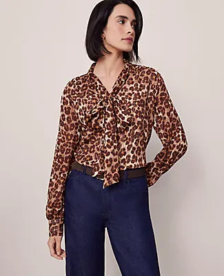 Ann Taylor Petite Animal Print Tie V-Neck Popover Top sold by Ann Taylor product image thumbnail 4