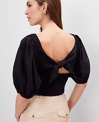 Ann Taylor Linen Blend Knotted Tie Back Blouse sold by Ann Taylor product image thumbnail 4