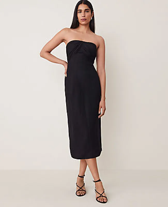 Ann Taylor Petite Strapless Linen Blend Midi Dress sold by Ann Taylor