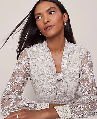 Ann Taylor Lace Tie V-Neck Popover Top sold by Ann Taylor