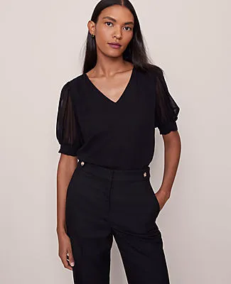 Ann Taylor Petite Puff Sleeve V-Neck Popover Top sold by Ann Taylor