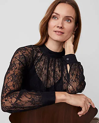 Ann Taylor Lace Mock Neck Blouse sold by Ann Taylor product image thumbnail 3