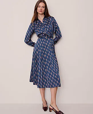 Ann Taylor Petite Paisley Pleated Flare Midi Dress sold by Ann Taylor