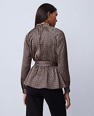 Ann Taylor Chain Link Print Tie Waist Blouse sold by Ann Taylor product image thumbnail 2