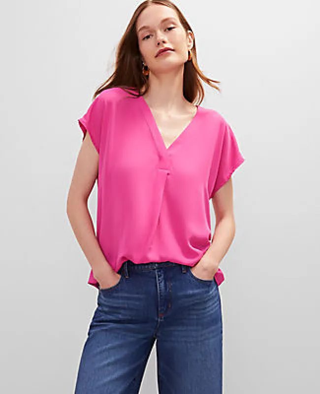 Ann Taylor Petite Mixed Media Pleat Front Top sold by Ann Taylor