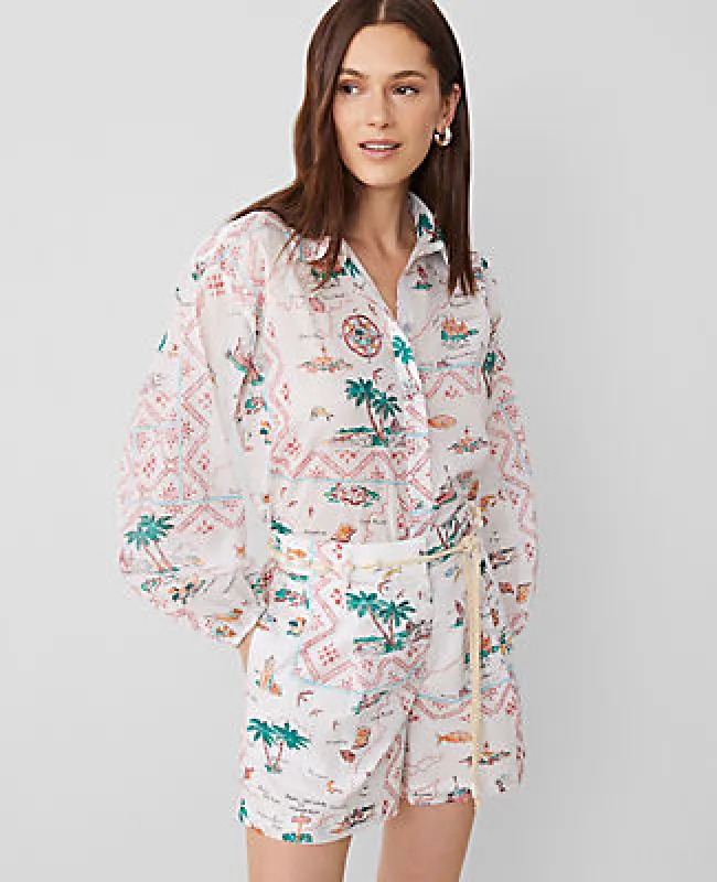Ann Taylor Map Print Blouson Sleeve Blouse sold by Ann Taylor